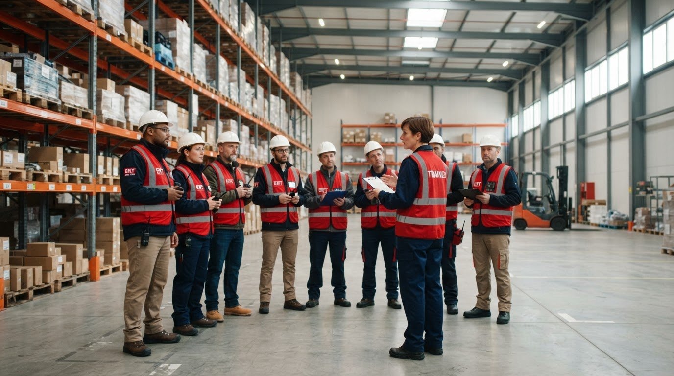 Capacitación de brigada en una nave industrial