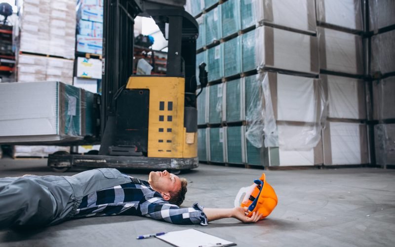 An accident at a warehouse, man on floor