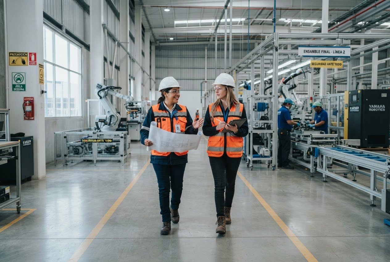 Inspección técnica en un pasillo industrial